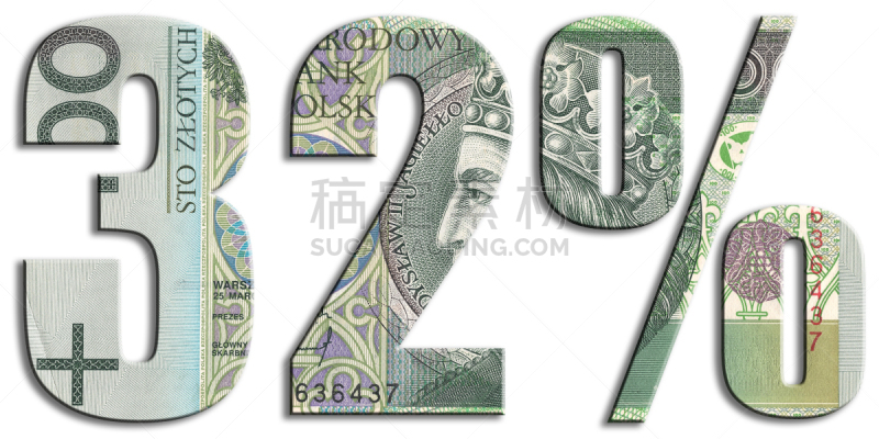 波兰兹罗提,纹理效果,税,波兰,平坦的,数字32,熔锅,100号,水平画幅,绘画插图
