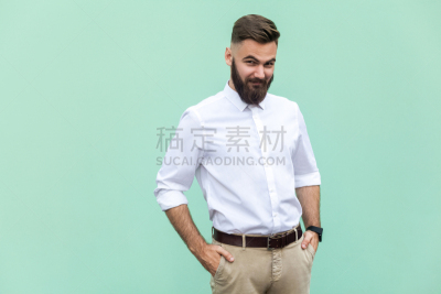 男商人,室内,注视镜头,影棚拍摄,口袋,手,看,雄鹿,经理,男性