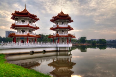 新加坡,宝塔,东方石景花园,禅宗,公园,水平画幅