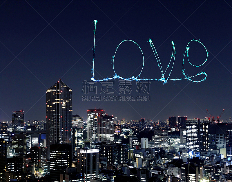 夜晚,明亮,都市风景,放焰火,东京,在上面,天空,水平画幅,日本,闪烁发光