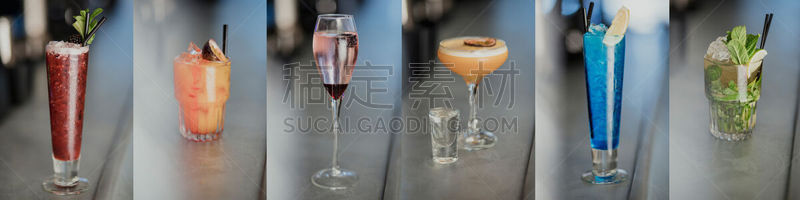 鸡尾酒,抽象拼贴画,正面视角,合成图像,普罗赛柯起泡酒,水平画幅,西番莲,无人,含酒精饮料,果汁