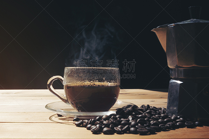 咖啡杯,锅,咖啡豆,饮料,传统,热,暗色,清新,花盆,杯