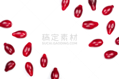 红色,浆果,山茱萸,留白,白色背景,分离着色,文字,平铺,白色,生食