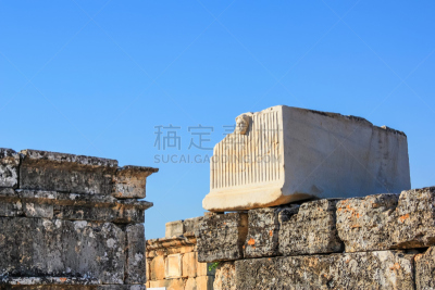 过去,希拉波利斯,都市风景,天空,夏天,石材,建筑材料,草,石棺,希腊