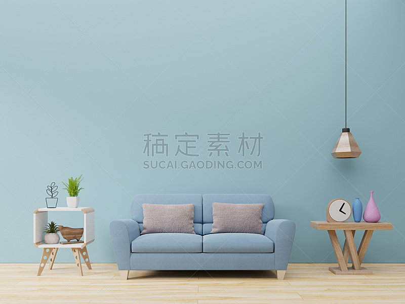 沙发,现代,背景,起居室,灯,桌子,柜子,植物群,室内,蓝色