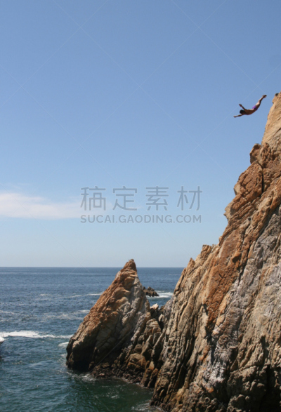 悬崖跳水,拉塔夫拉达,燕式跳水,阿卡普尔科,跳崖,垂直画幅,水,天空,墙,风险