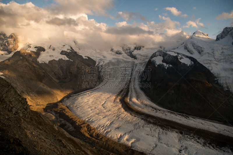 gorner glacier,冰河,瑞士,阿尔卑斯山脉,最大,天空,戈尔内格拉特,水平画幅,沙子,雪