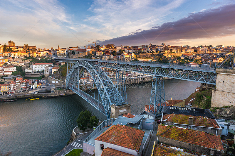 拱桥,路易斯一世大桥,葡萄牙,城市,波尔图,新加亚城,在之间,名声,水,天空