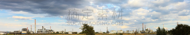 全景,精炼厂,汽油加工厂,冷却塔,有毒废物,天空,留白,能源,烟,电源