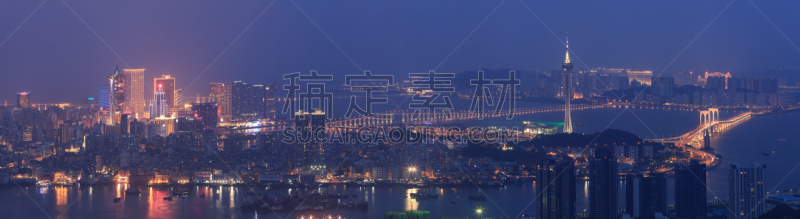 夜晚,全景,珠海,水平画幅,河流,高视角,无人,交通,户外,都市风景