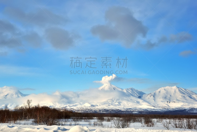 俄罗斯,火山,地震学,堪察加半岛,两腿分开,水平画幅,形状,山,沙子,雪