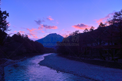 梓川,黄昏,松本,飞驒山脉,日本阿尔卑斯山脉,避暑圣地,天空,美,里山,度假胜地