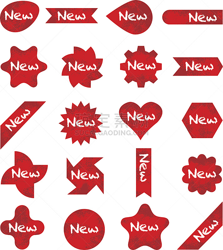 Red ‘NEW’ icons with texture in eps/vector format. Good for inserting into a good variety of projects can be used small or very large without loss of quality.