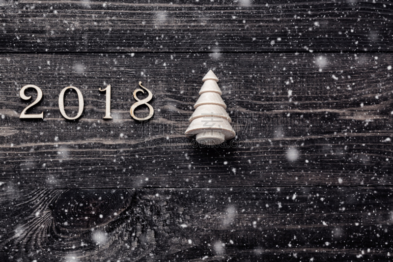 雪,木制,背景,数字,2018,黑色,新年前夕,杉树,新的,夜晚