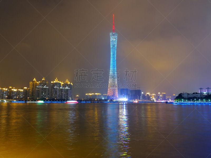 广州,都市风景,水,天空,水平画幅,夜晚,无人,户外,居住区,现代