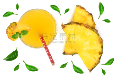 透过窗户往外看,顶部,菠萝,玻璃,分离着色,白色背景,菠萝汁,鸡尾酒,含酒精饮料,果汁