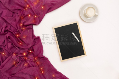 新年前夕,圣诞小彩灯,小的,咖啡,粉笔,球门,厚木板,黑色,白色,围巾