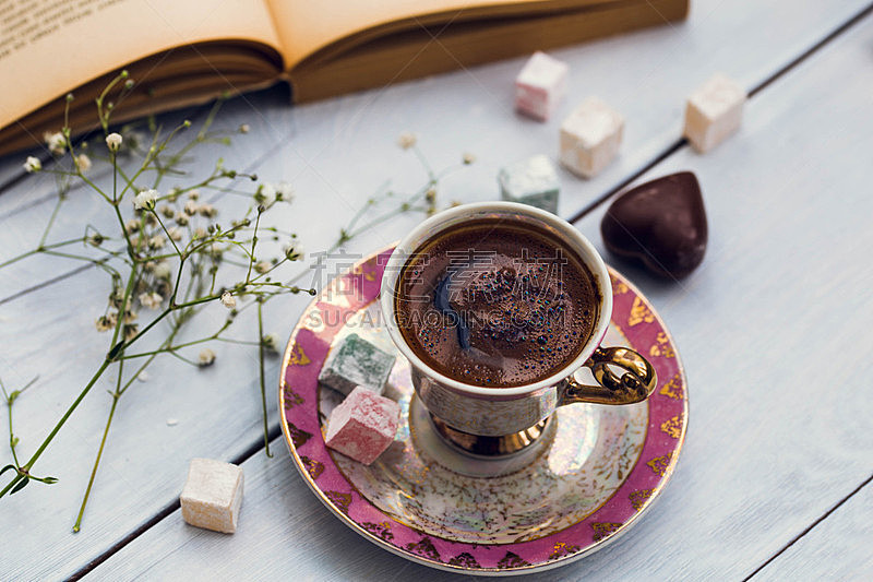 杯,旧约书,土耳其清咖啡,巧克力,土耳其软糖,褐色,早餐,桌子,水平画幅,形状