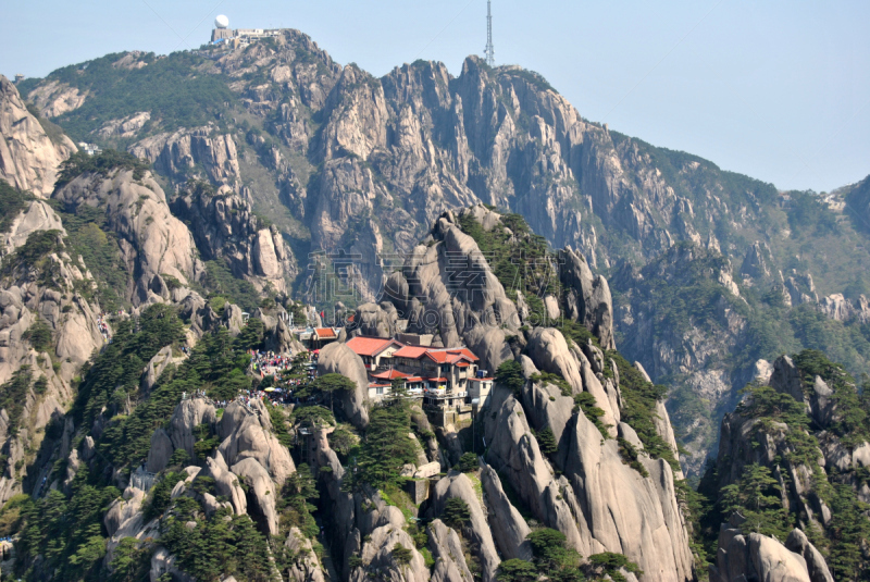 黄山山脉,中国,陡峭,安徽省,永远,松科,松树,天空,水平画幅,地形