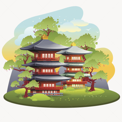 地形,日本,两只动物,温柏,桃树,杏树类,天空,艺术,无人,绘画插图