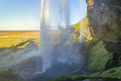 冰岛国,seljalandsfoss waterfall,水,天空,美,水平画幅,瀑布,夏天,户外,山