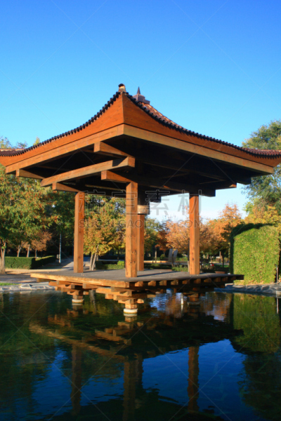 池塘,铃,马德里,垂直画幅,灵性,宁静,建筑,木制,无人,日本