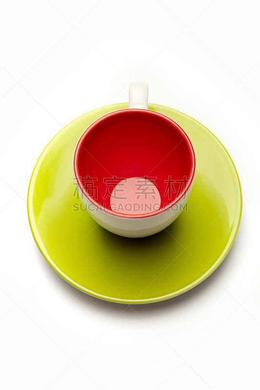 绿色,杯,垂直画幅,橙色,无人,茶碟,白色背景,组物体,背景分离,陶瓷制品