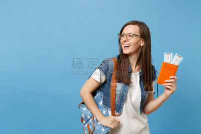 儿童,女人,学生,大学,背包,分离着色,蓝色背景,票,教育