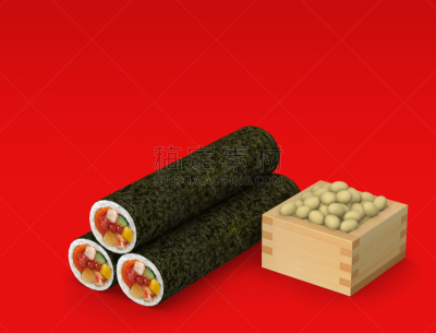 节分,绘画插图,传统,日本,豆,三维图形,事件,寿司,留白,水平画幅