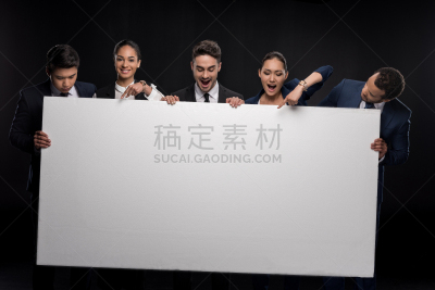 人群,布告栏,空白的,商务人士,分离着色,黑色背景,商务研讨会,办公室,留白,领导能力