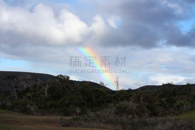 彩虹,绿色,地形,天空,水平画幅,云,山,无人,夏天,户外