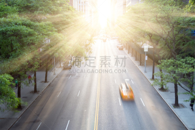纽约,出租车,迅速,曼哈顿中心,背景,42街,新的,水平画幅,夏天,户外