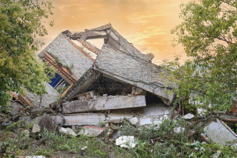 地震,房屋,北川县,绵阳,自然,窗户,水平画幅,建筑,拆毁的,损坏的