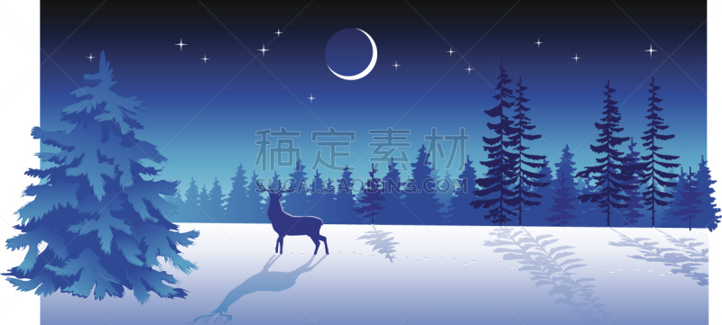 夜晚,冬天,天空,艺术,形状,雪,无人,月亮,绘画插图,活力