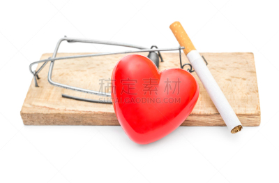 白色,红色,香烟,心型,陷阱,瘾君子,白色背景,癌症,有毒生物体,概念