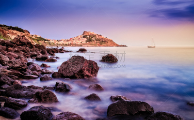 乡村,海洋,海岸线,背景,卡斯特尔萨多,水,天空,水平画幅,无人,日出