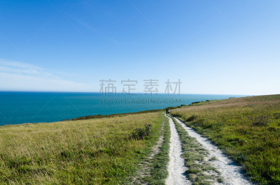 小路,异性恋,海洋,北丘,多佛的白色悬崖,肯特,多佛,土路,英格兰,天空