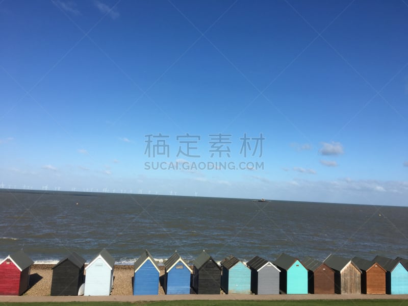 海滩小屋,whitstable,海滩,成一排,小屋,云,图像,海洋,英国,多色的