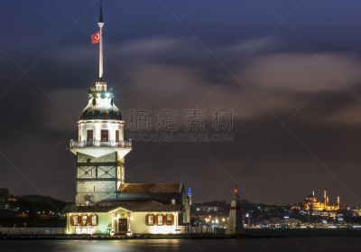 灯塔楼,岛,伊斯坦布尔,博斯普鲁斯海峡,塔,土耳其,室内过夜,水平画幅,建筑,夜晚