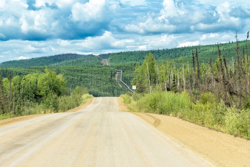 阿拉斯加,石油管道,道尔顿高速公路,水平画幅,能源,无人,户外,建筑业,工业,运输