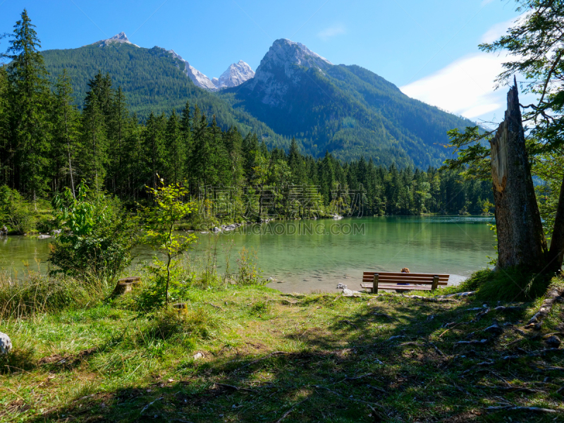 夏天,lake hintersee,白昼,德国,水,天空,水平画幅,云,无人,户外