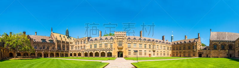 悉尼大学,全景,圆柱全景,新南威尔士,水平画幅,建筑,无人,广场,哥特式风格,知识