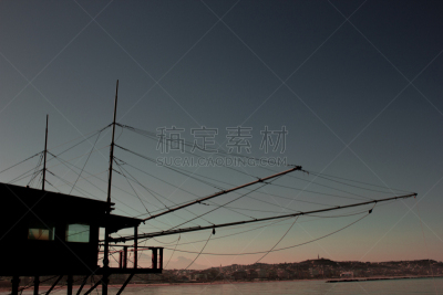 投石机,阿布鲁奇,意大利,天空,水平画幅,无人,海港,传统,渔业