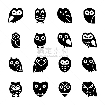 猫头鹰,计算机图标,卡通,绘画插图,符号,鸟类,方形画幅,充满的,表情符号,小鸟