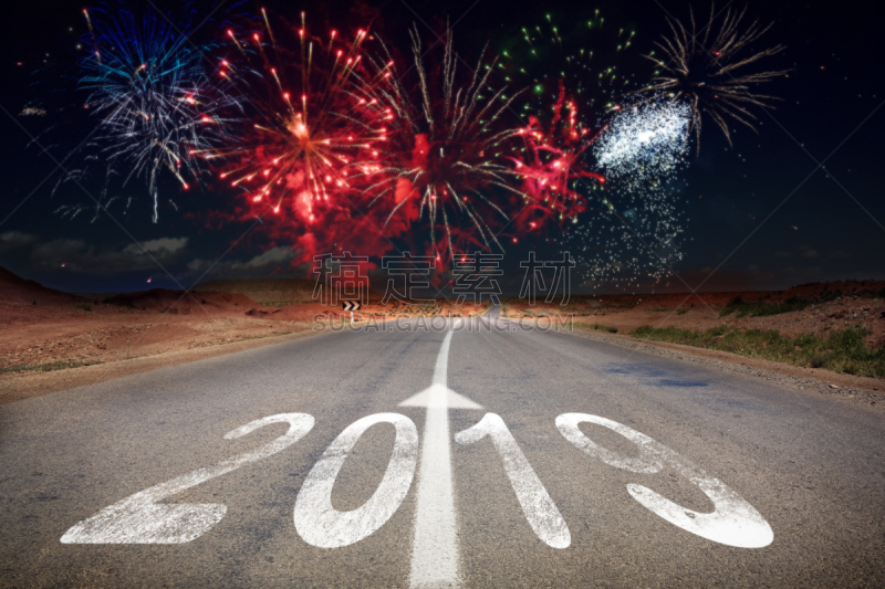 焰火,新年前夕,2019,在活动中,天空,贺卡,人造的,新的,水平画幅