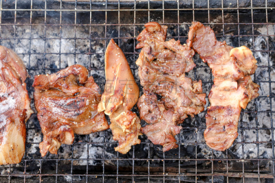 煤,颈,猪肉,漏勺,煮食,格子烤肉,水平画幅,膳食,夏天,户外