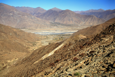 乡村,山谷,雅鲁藏布江,水平画幅,地形,山,无人,喜马拉雅山脉,泥土,户外