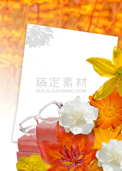 书,橙色,色彩鲜艳,小丑眼镜,明信片,九月,精装书,重返校园,白色背景,传真纸