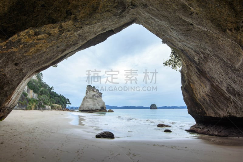 新西兰,cathedral cove,水,美,新的,水平画幅,沙子,岩层,旅行者,户外