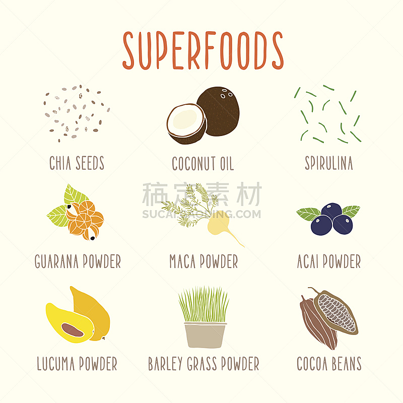 一个物体,部分,瓜拉那,抗氧化物,螺旋菌,巴西莓,奇亚籽,枸杞,清新,营养品